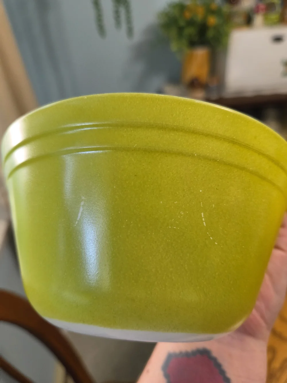 Vintage Fire-King Anchor Hocking Avocado Green Milk Glass Mixing Bowl